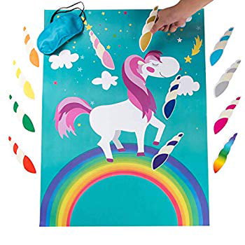 Birthday Party Favor Game Party supplies for kids Unicorn games with rewards Unicorn Gifts for Girls Game Include a Large Poster 12 Reusable Sticker Horns 6 Unicorn key chains Good for any kids party FuYuanTang 